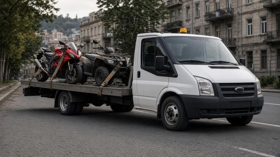 მოტოციკლის და კვადროციკლის ევაკუაცია თბილისში ღია ბაქანზე